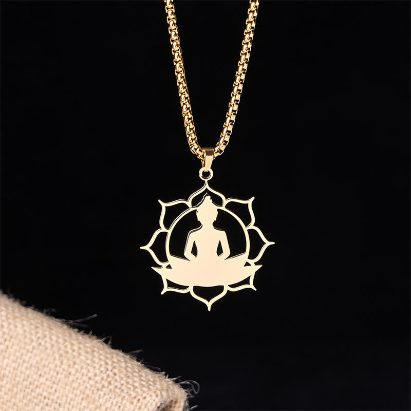 Nimara Ritual Vintage Lotus Sitting Buddha Design Stainless Steel Enlightenment Necklace Pendant