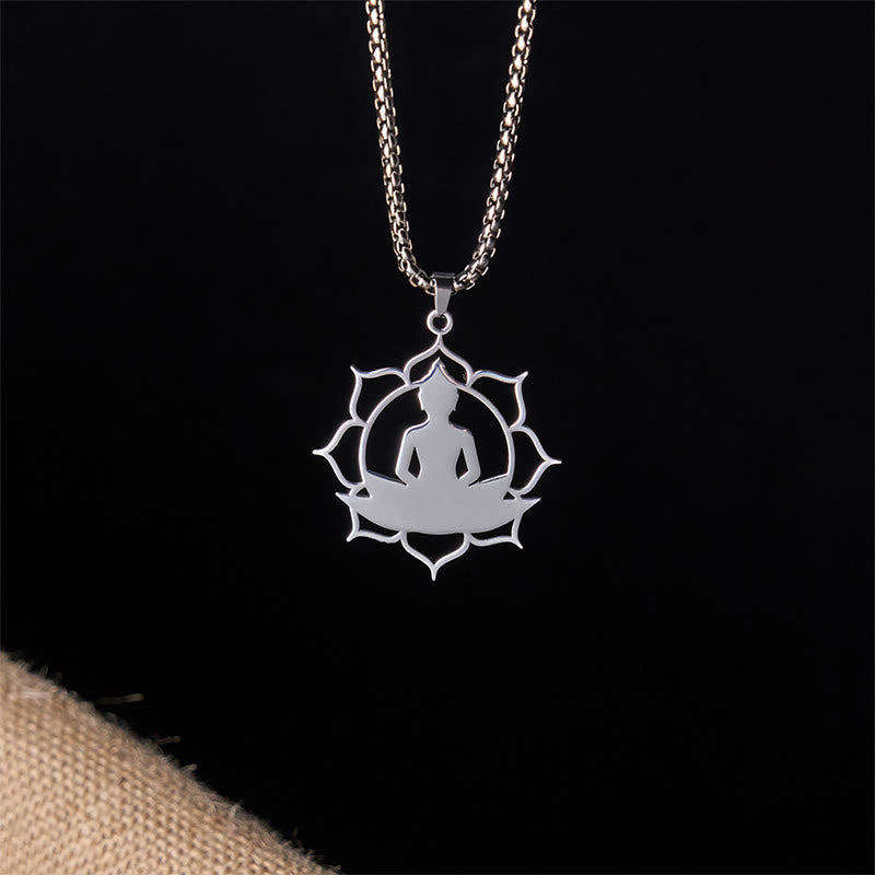 Nimara Ritual Vintage Lotus Sitting Buddha Design Stainless Steel Enlightenment Necklace Pendant