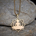 Nimara Ritual Vintage Lotus Sitting Buddha Design Stainless Steel Enlightenment Necklace Pendant
