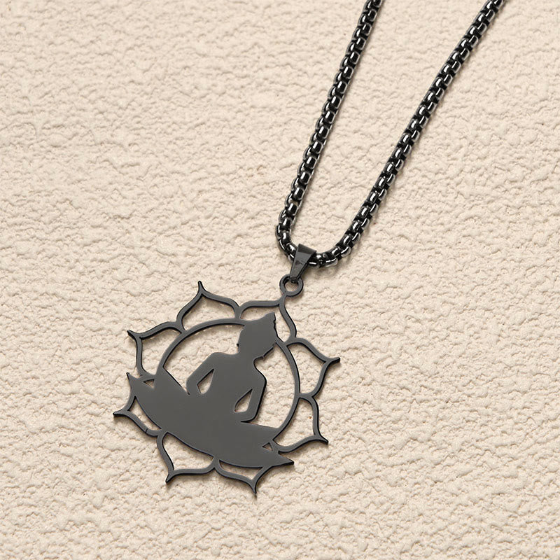 Nimara Ritual Vintage Lotus Sitting Buddha Design Stainless Steel Enlightenment Necklace Pendant
