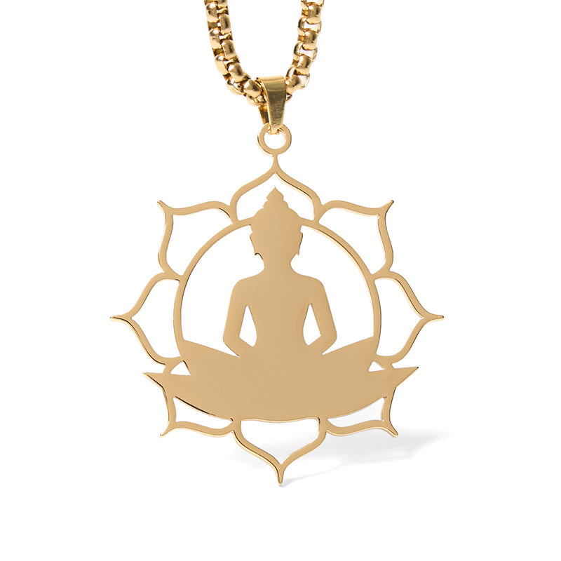 Nimara Ritual Vintage Lotus Sitting Buddha Design Stainless Steel Enlightenment Necklace Pendant