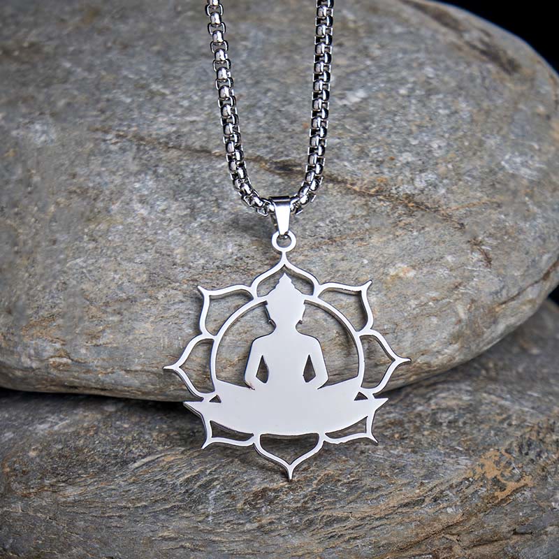 Nimara Ritual Vintage Lotus Sitting Buddha Design Stainless Steel Enlightenment Necklace Pendant