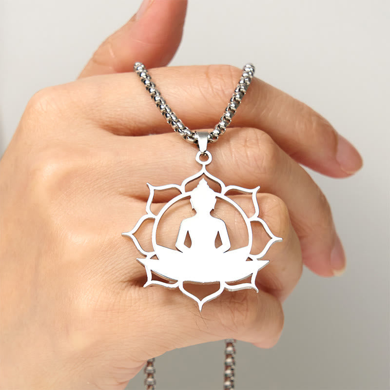 Nimara Ritual Vintage Lotus Sitting Buddha Design Stainless Steel Enlightenment Necklace Pendant