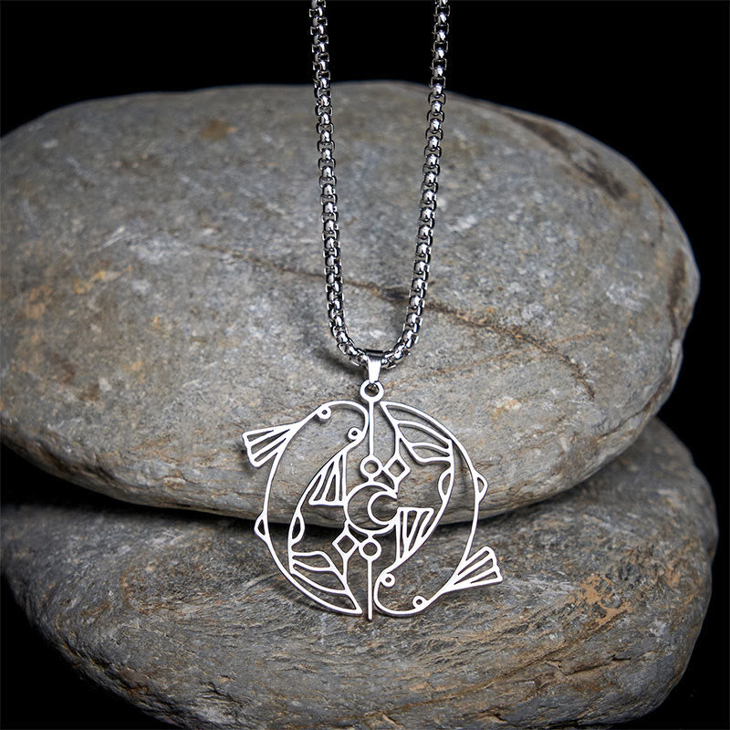 Nimara Ritual Vintage Koi Fish Hollow Design Stainless Steel Luck Necklace Pendant