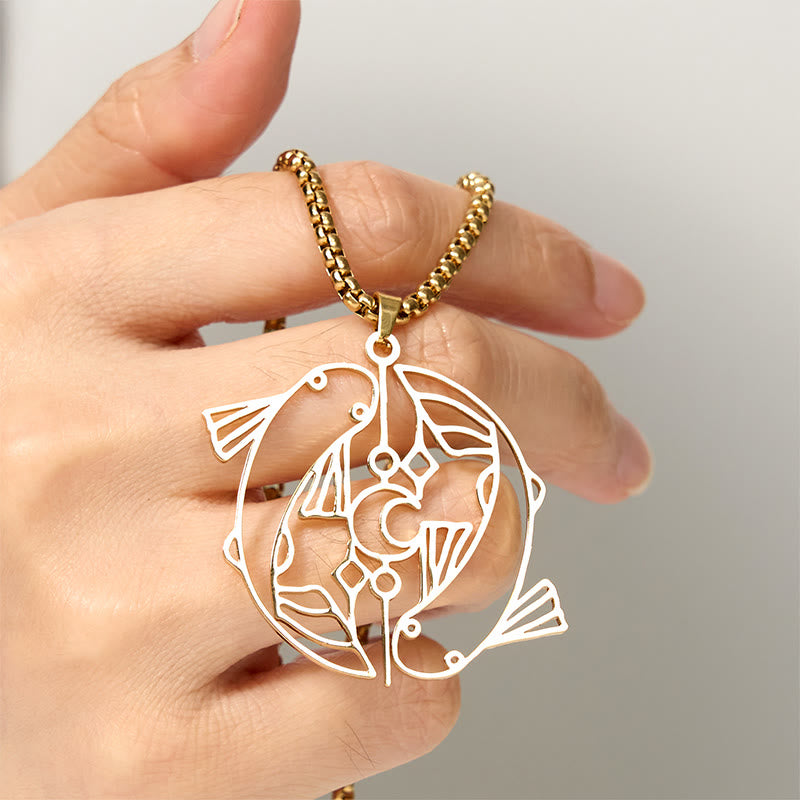 Nimara Ritual Vintage Koi Fish Hollow Design Stainless Steel Luck Necklace Pendant