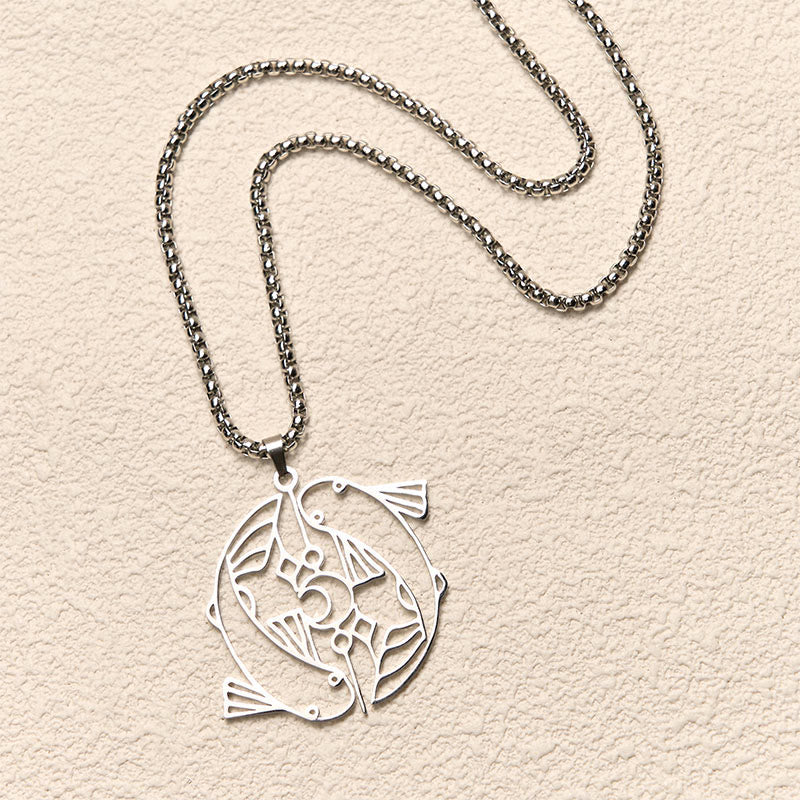 Nimara Ritual Vintage Koi Fish Hollow Design Stainless Steel Luck Necklace Pendant
