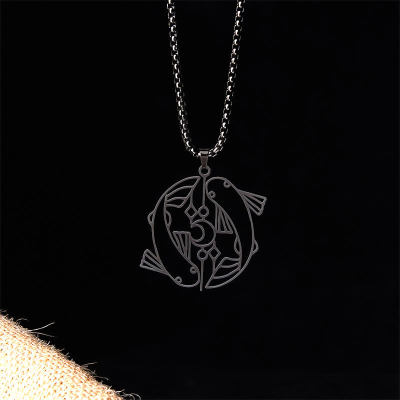 Nimara Ritual Vintage Koi Fish Hollow Design Stainless Steel Luck Necklace Pendant