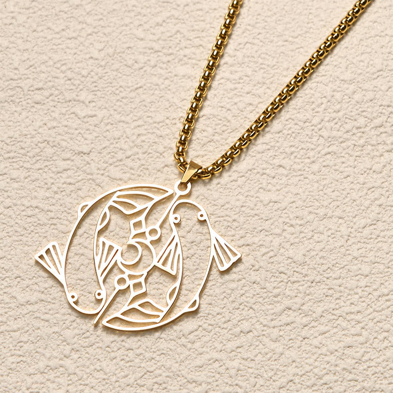Nimara Ritual Vintage Koi Fish Hollow Design Stainless Steel Luck Necklace Pendant