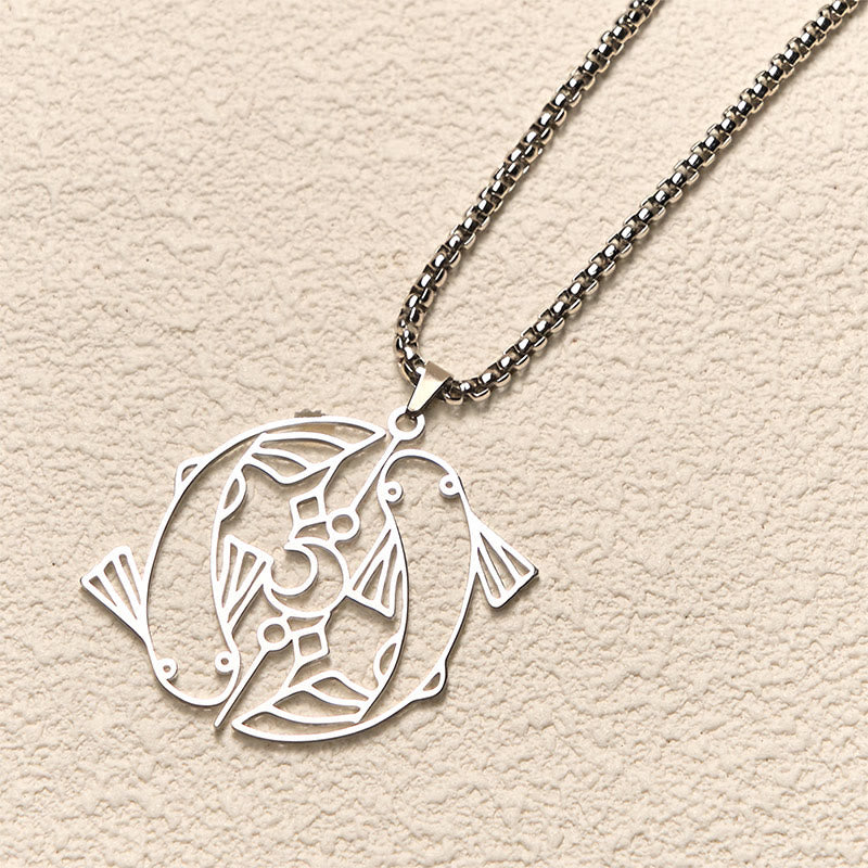 Nimara Ritual Vintage Koi Fish Hollow Design Stainless Steel Luck Necklace Pendant