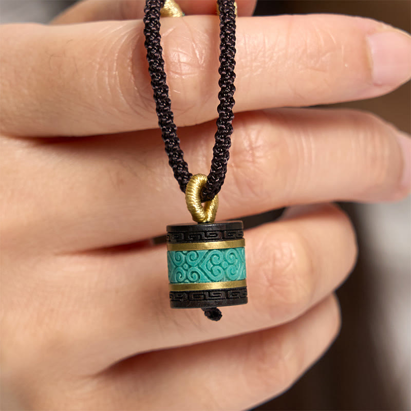 Nimara Ritual Ebony Wood Turquoise Cylinder Peace Necklace Pendant