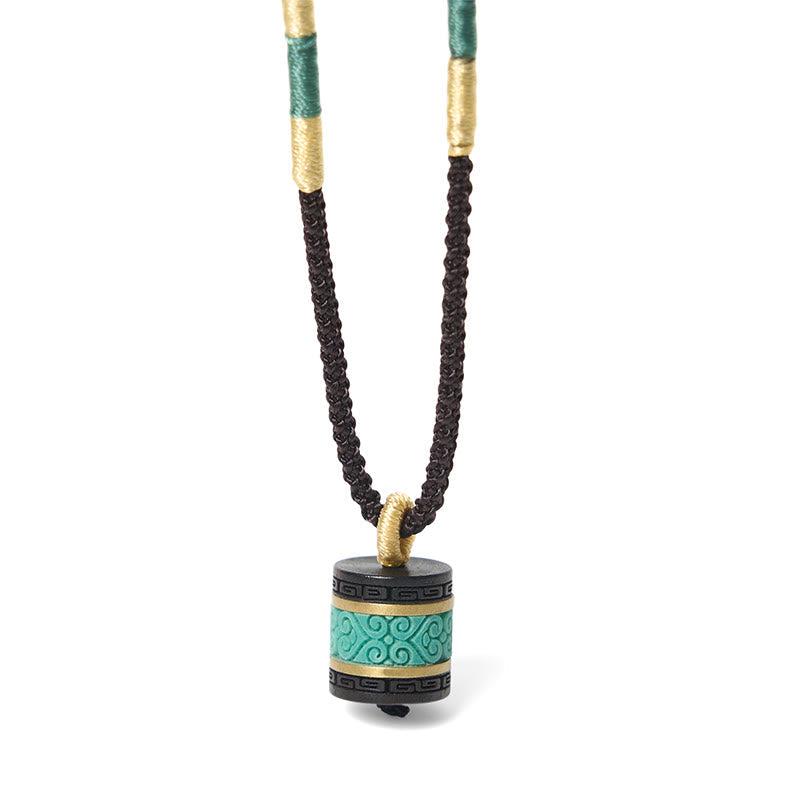 Nimara Ritual Ebony Wood Turquoise Cylinder Peace Necklace Pendant