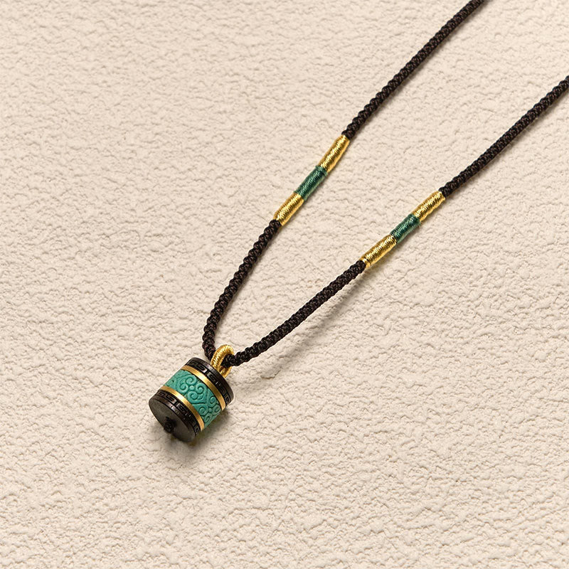 Nimara Ritual Ebony Wood Turquoise Cylinder Peace Necklace Pendant