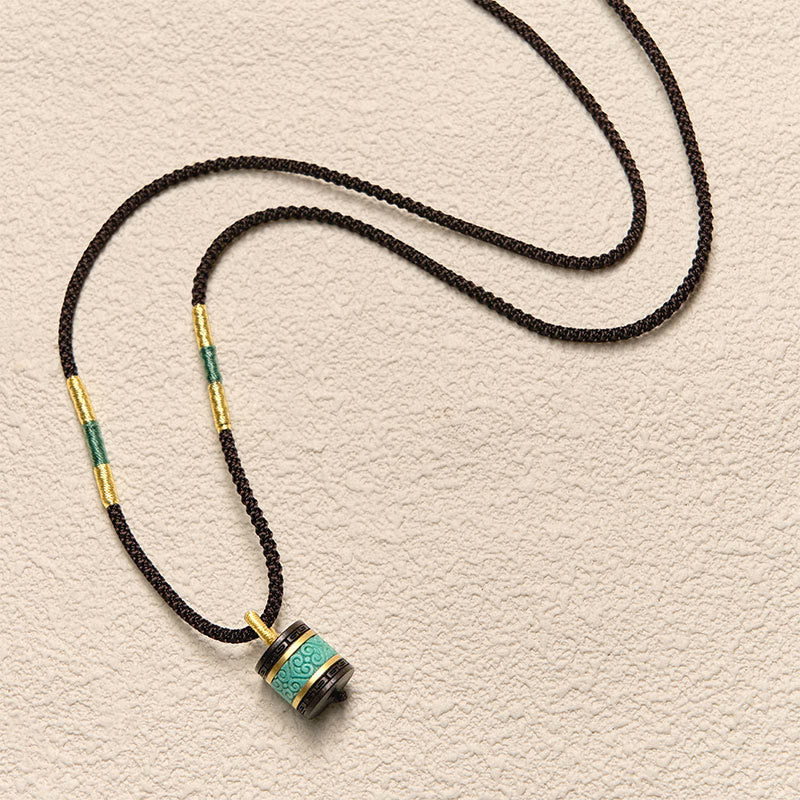 Nimara Ritual Ebony Wood Turquoise Cylinder Peace Necklace Pendant
