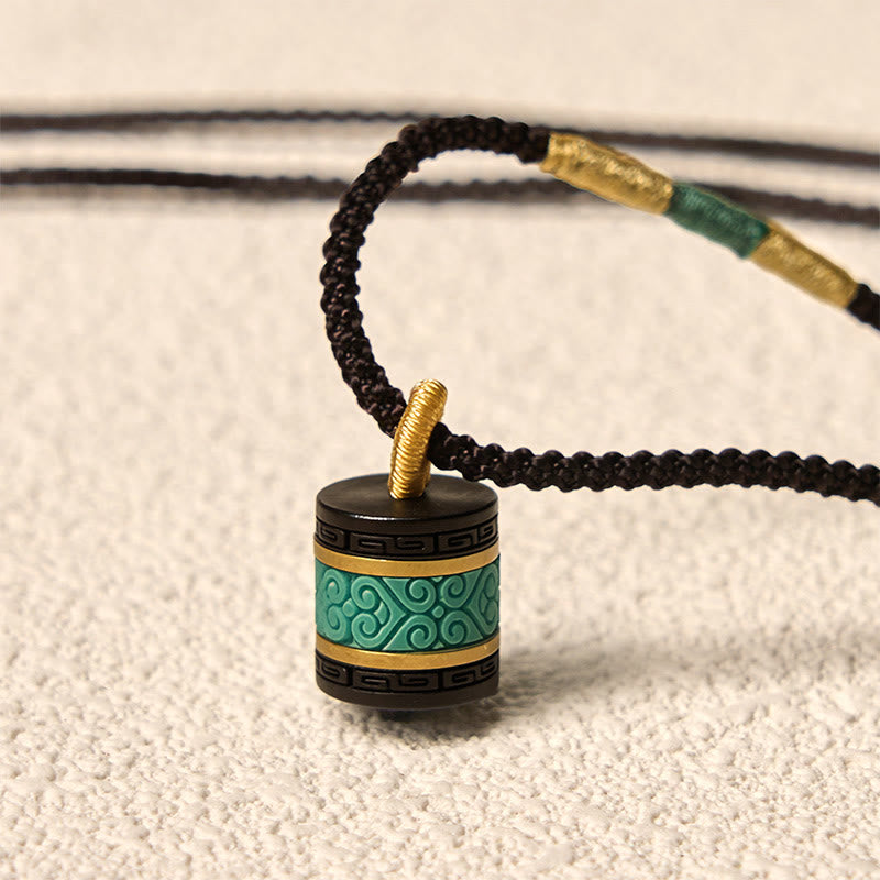 Nimara Ritual Ebony Wood Turquoise Cylinder Peace Necklace Pendant