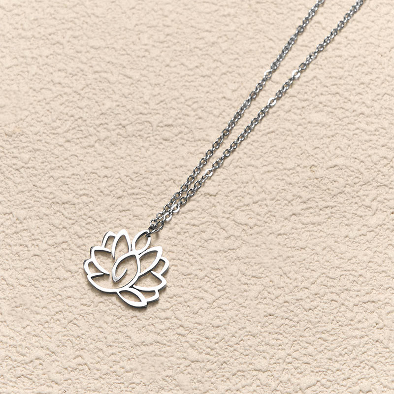 Nimara Ritual Hollow Lotus Design Stainless Steel Enlightenment Necklace Pendant