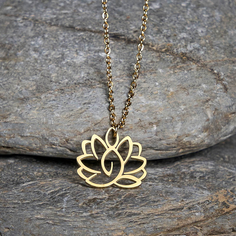 Nimara Ritual Hollow Lotus Design Stainless Steel Enlightenment Necklace Pendant