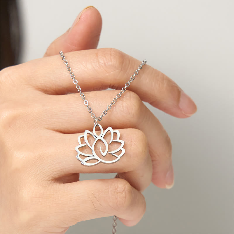 Nimara Ritual Hollow Lotus Design Stainless Steel Enlightenment Necklace Pendant