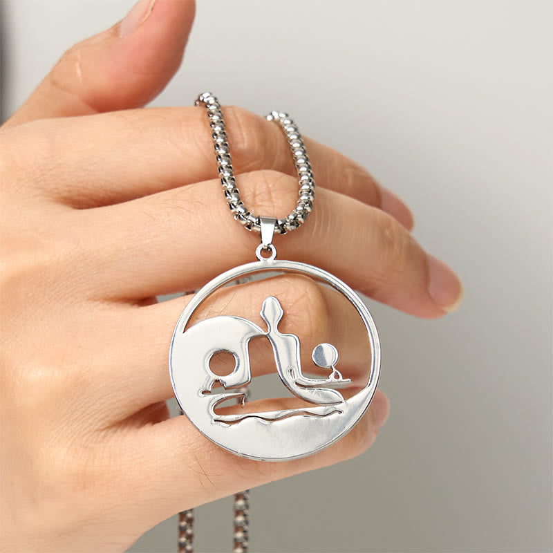 Nimara Ritual Yin Yang Buddha Figure Hollow Design Stainless Steel Balance Necklace Pendant