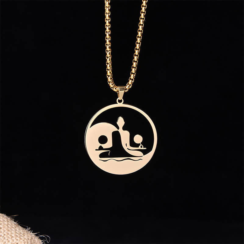 Nimara Ritual Yin Yang Buddha Figure Hollow Design Stainless Steel Balance Necklace Pendant