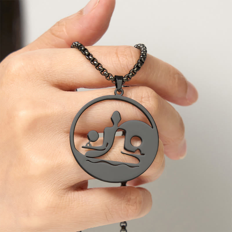 Nimara Ritual Yin Yang Buddha Figure Hollow Design Stainless Steel Balance Necklace Pendant