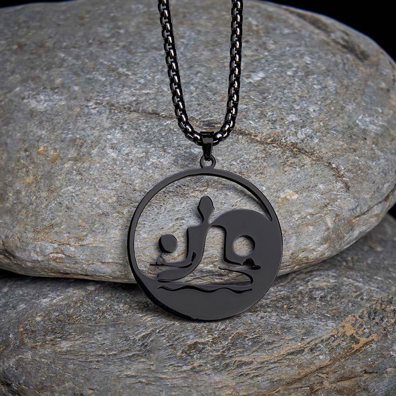 Nimara Ritual Yin Yang Buddha Figure Hollow Design Stainless Steel Balance Necklace Pendant