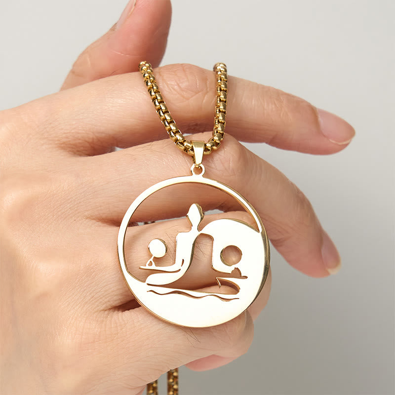 Nimara Ritual Yin Yang Buddha Figure Hollow Design Stainless Steel Balance Necklace Pendant