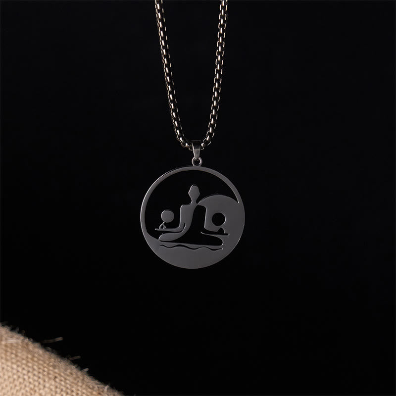 Nimara Ritual Yin Yang Buddha Figure Hollow Design Stainless Steel Balance Necklace Pendant