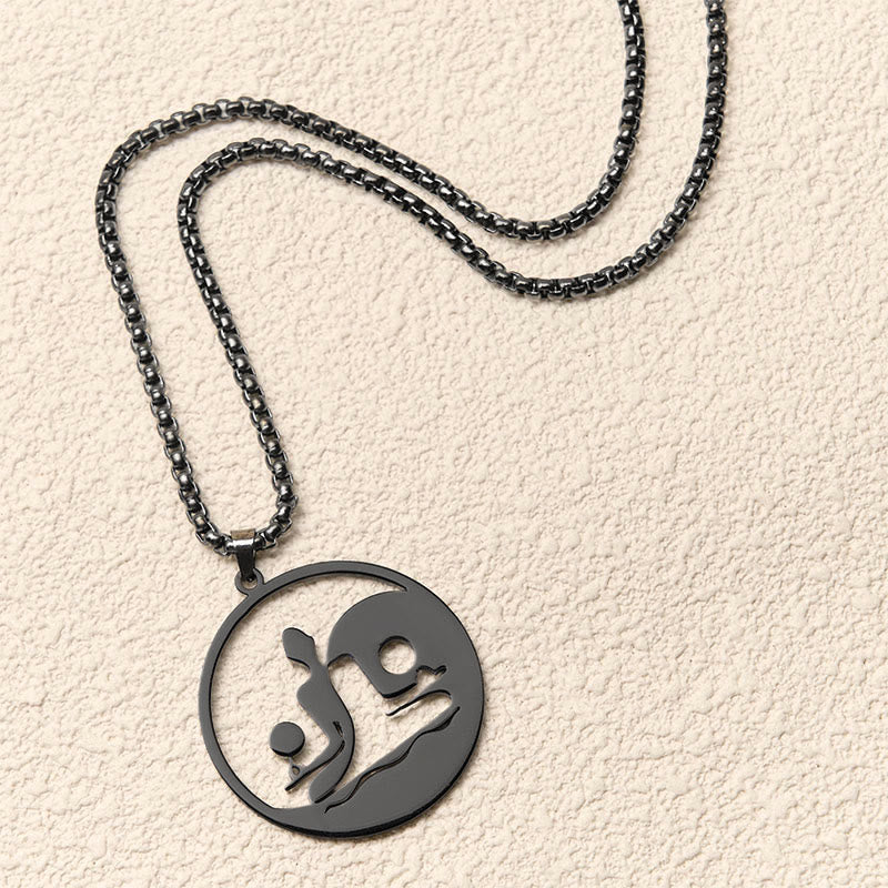 Nimara Ritual Yin Yang Buddha Figure Hollow Design Stainless Steel Balance Necklace Pendant