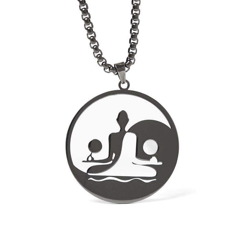 Nimara Ritual Yin Yang Buddha Figure Hollow Design Stainless Steel Balance Necklace Pendant