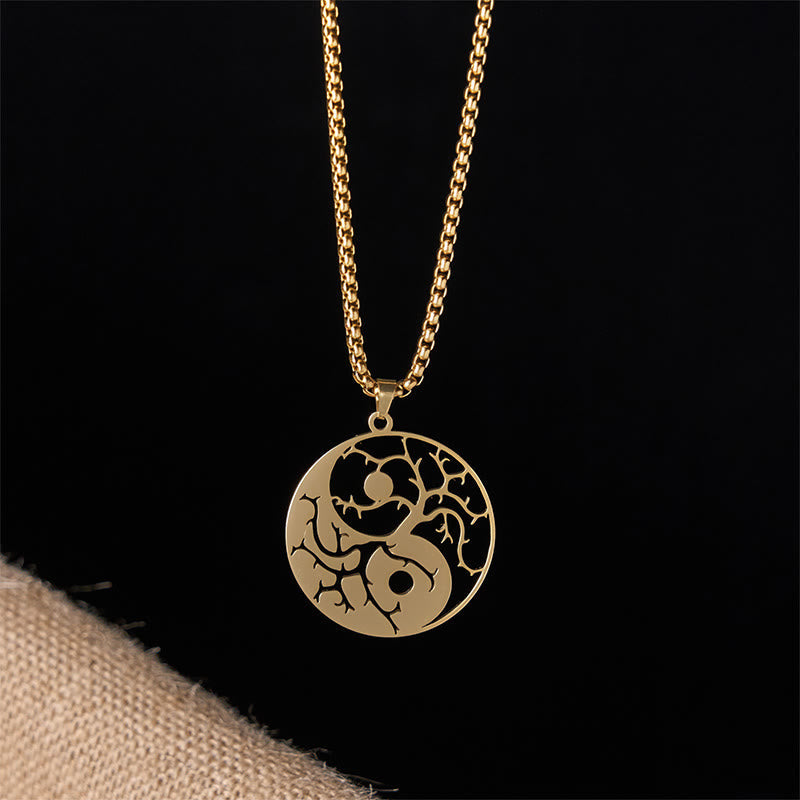 Nimara Ritual Branches Hollow Yin Yang Design Stainless Steel Balance Necklace Pendant