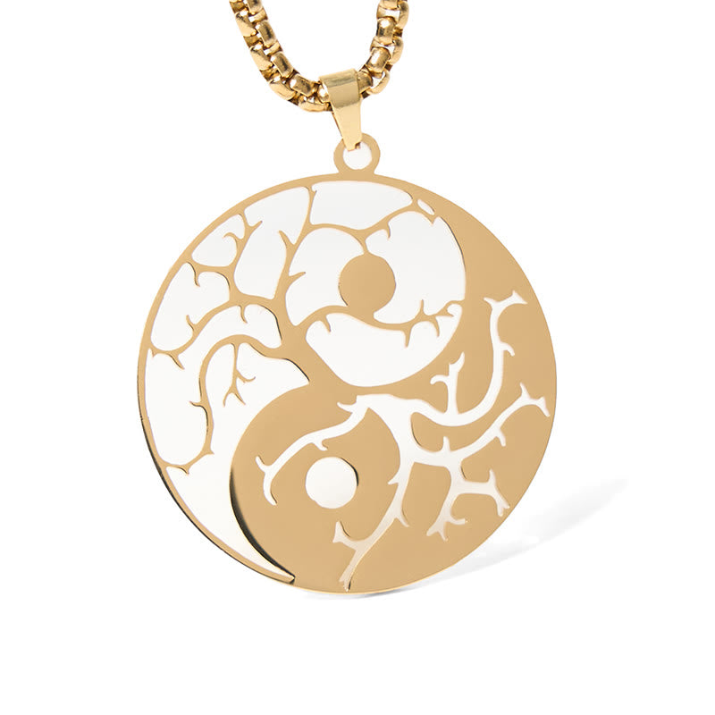 Nimara Ritual Branches Hollow Yin Yang Design Stainless Steel Balance Necklace Pendant