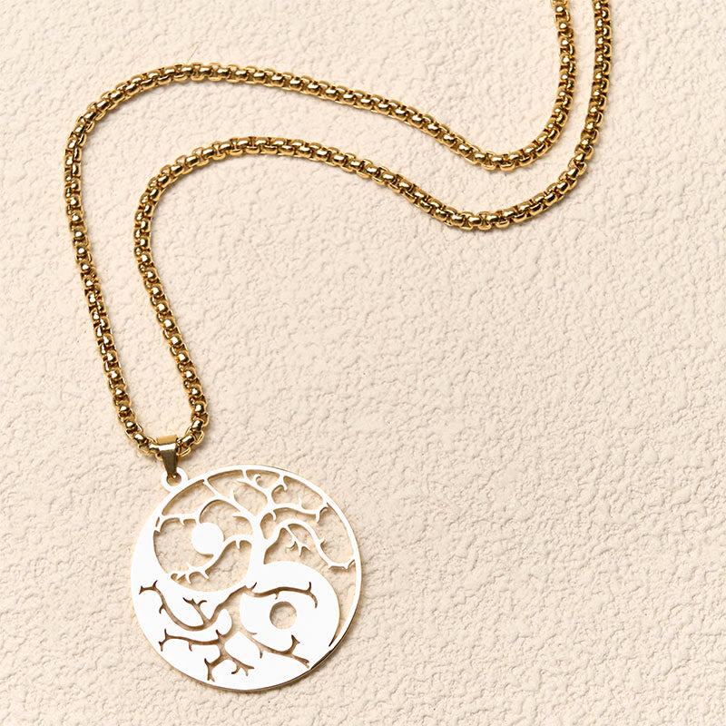 Nimara Ritual Branches Hollow Yin Yang Design Stainless Steel Balance Necklace Pendant