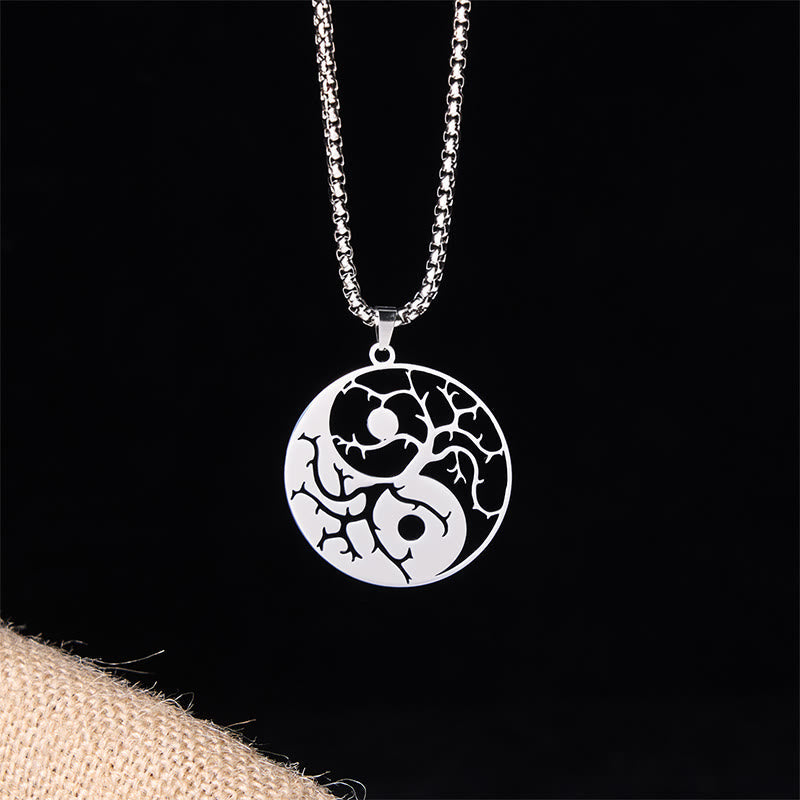 Nimara Ritual Branches Hollow Yin Yang Design Stainless Steel Balance Necklace Pendant