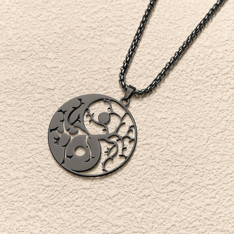 Nimara Ritual Branches Hollow Yin Yang Design Stainless Steel Balance Necklace Pendant