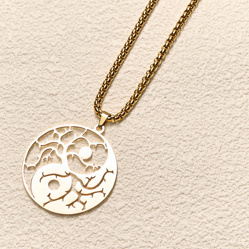 Nimara Ritual Branches Hollow Yin Yang Design Stainless Steel Balance Necklace Pendant