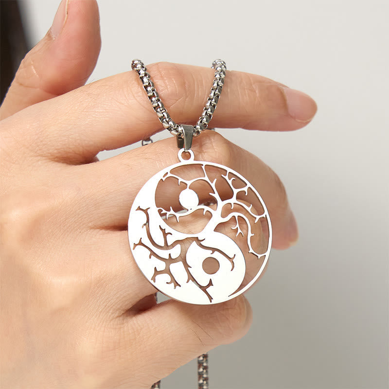 Nimara Ritual Branches Hollow Yin Yang Design Stainless Steel Balance Necklace Pendant