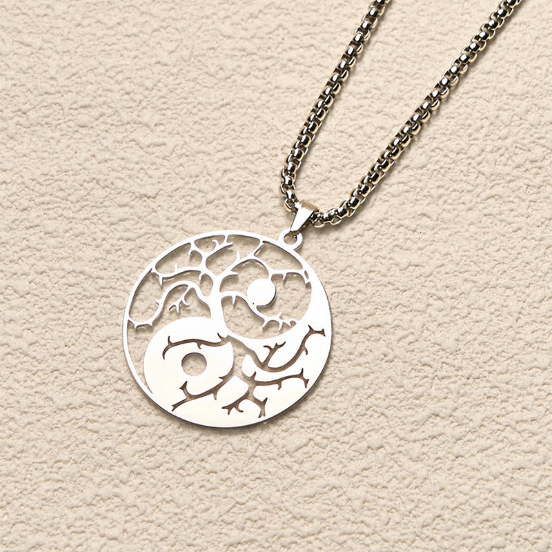 Nimara Ritual Branches Hollow Yin Yang Design Stainless Steel Balance Necklace Pendant
