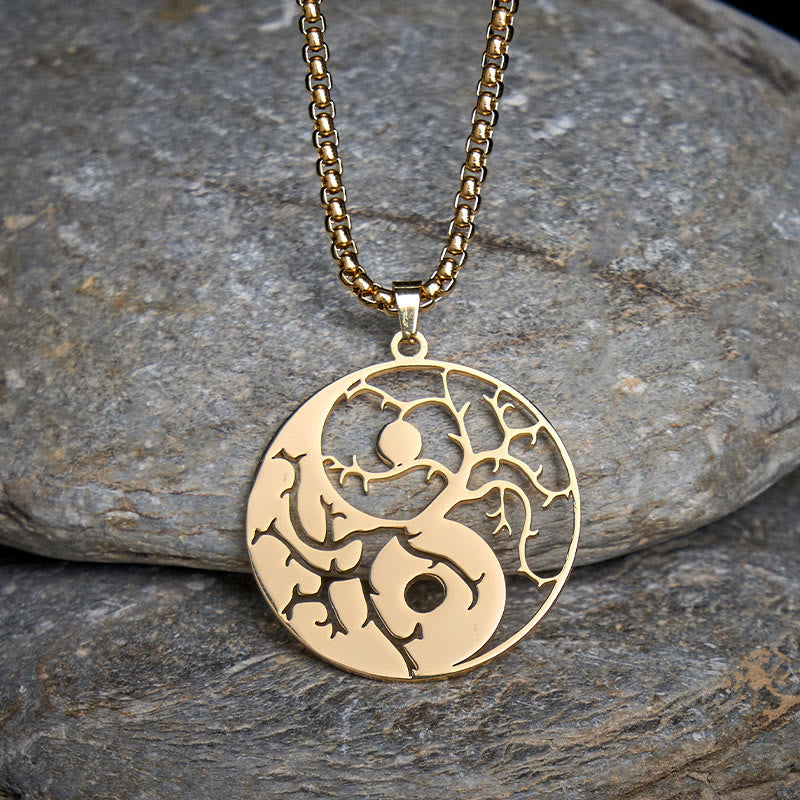 Nimara Ritual Branches Hollow Yin Yang Design Stainless Steel Balance Necklace Pendant