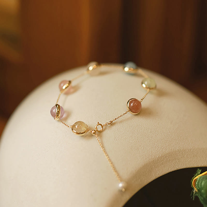 Nimara Ritual Colorful Crystal Amethyst Strawberry Quartz Balance Bracelet