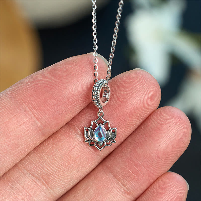 Nimara Ritual 925 Sterling Silver Lotus Design Moonstone Healing Necklace Pendant