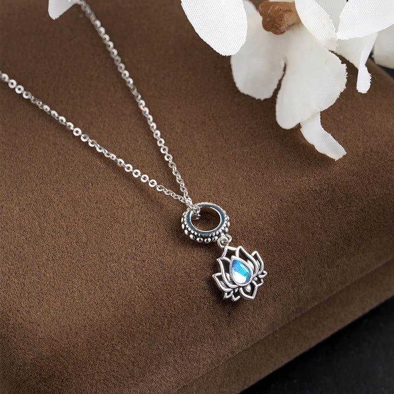Nimara Ritual 925 Sterling Silver Lotus Design Moonstone Healing Necklace Pendant