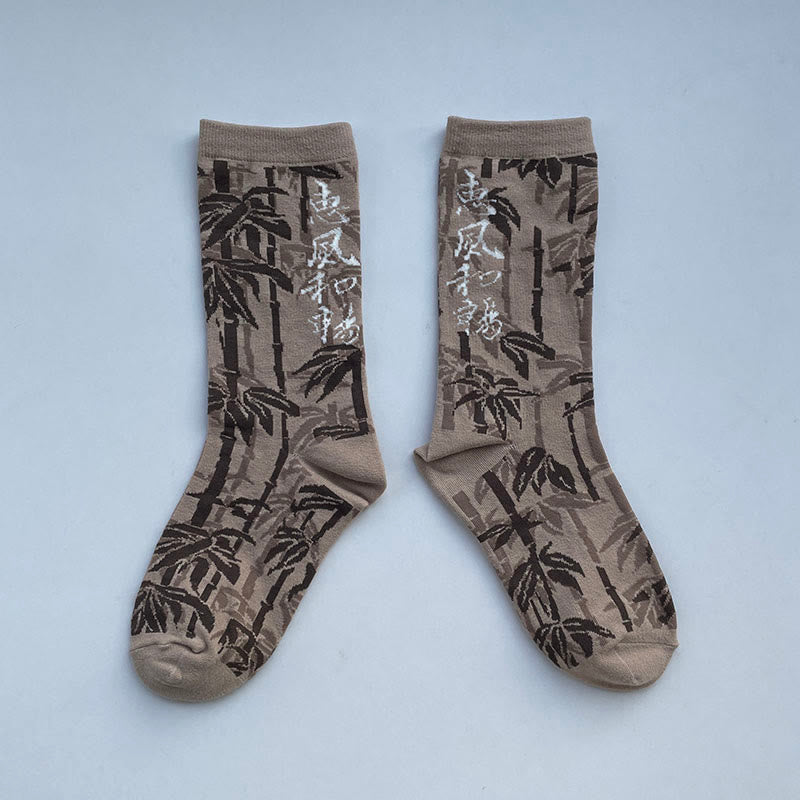 Nimara Ritual Chinese Calligraphy Floral Design Micro Crew Women Cotton Socks