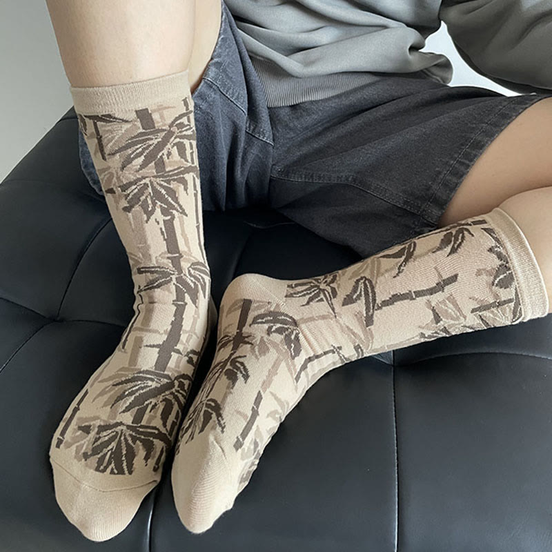 Nimara Ritual Chinese Calligraphy Floral Design Micro Crew Women Cotton Socks