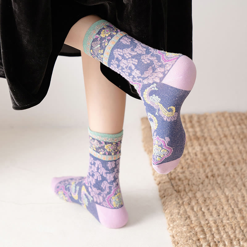Nimara Ritual Retro Embossed Floral Pattern Micro Crew Women Cotton Socks