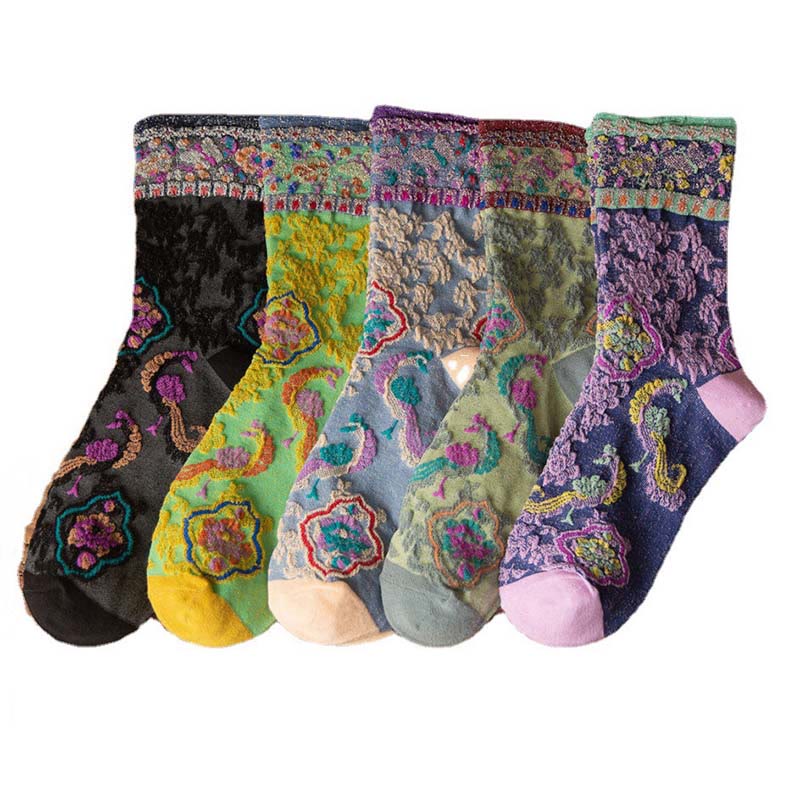 Nimara Ritual Retro Embossed Floral Pattern Micro Crew Women Cotton Socks