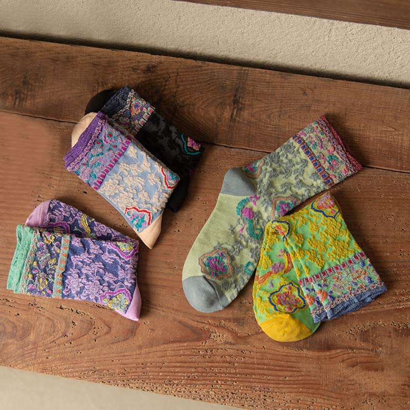 Nimara Ritual Retro Embossed Floral Pattern Micro Crew Women Cotton Socks