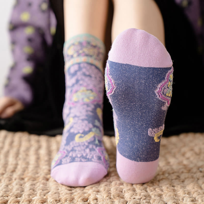 Nimara Ritual Retro Embossed Floral Pattern Micro Crew Women Cotton Socks