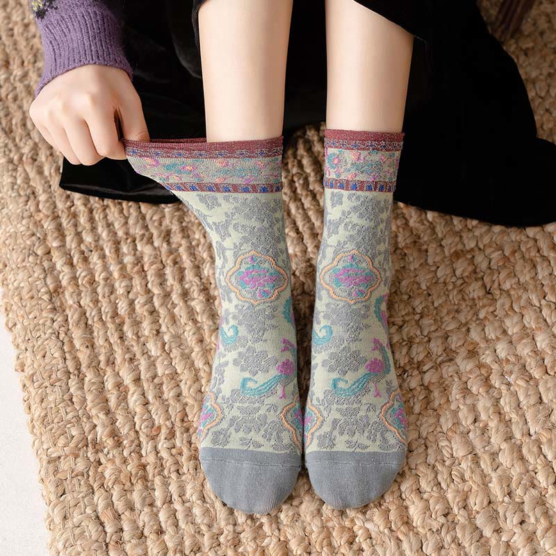 Nimara Ritual Retro Embossed Floral Pattern Micro Crew Women Cotton Socks