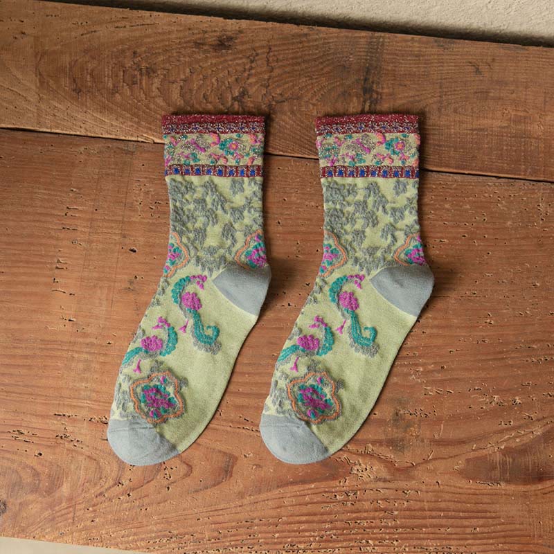 Nimara Ritual Retro Embossed Floral Pattern Micro Crew Women Cotton Socks