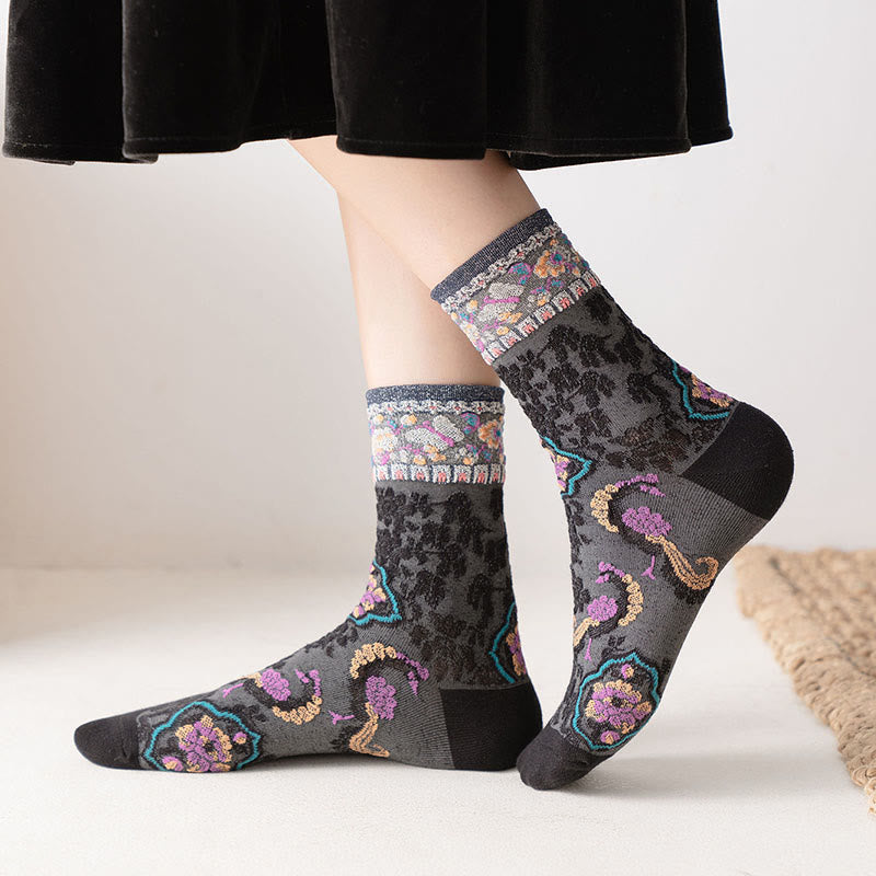 Nimara Ritual Retro Embossed Floral Pattern Micro Crew Women Cotton Socks